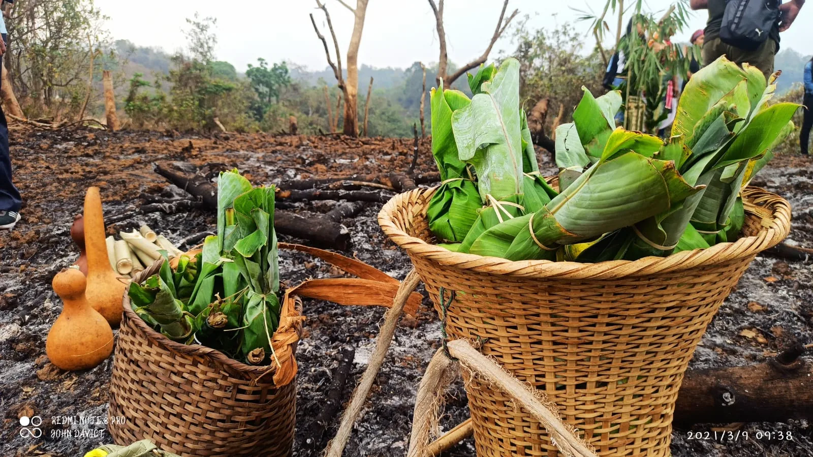 Indigenous produce arranged in woven baskets