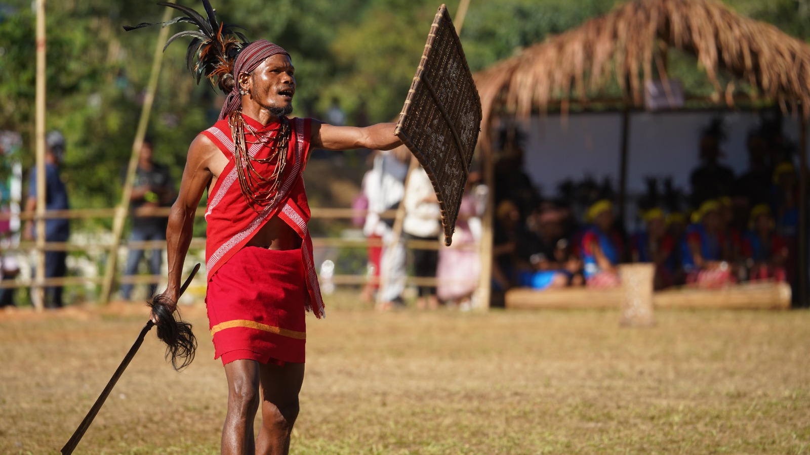 Wangala performer in traditional Garo attire