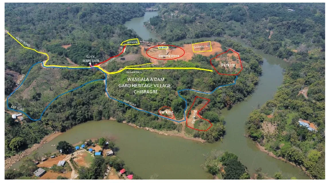 Aerial view of Wangala A'dam and Garo Heritage Village